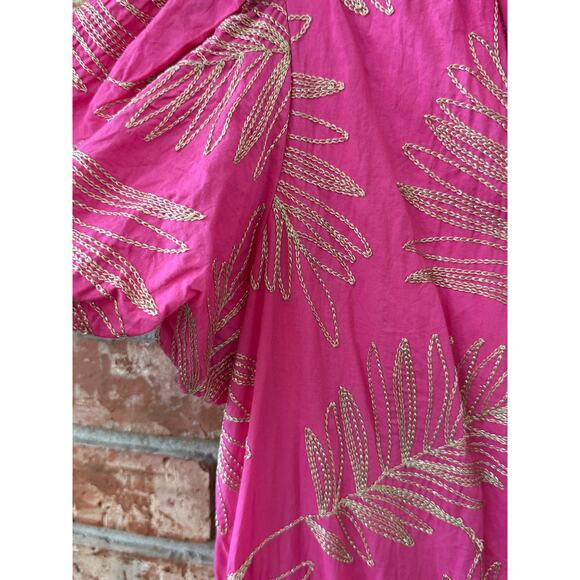 Taelynn Size Large Pink Gold Boutique Dress Puff Sleeve Feminine Spring Summer - Picture 4 of 5